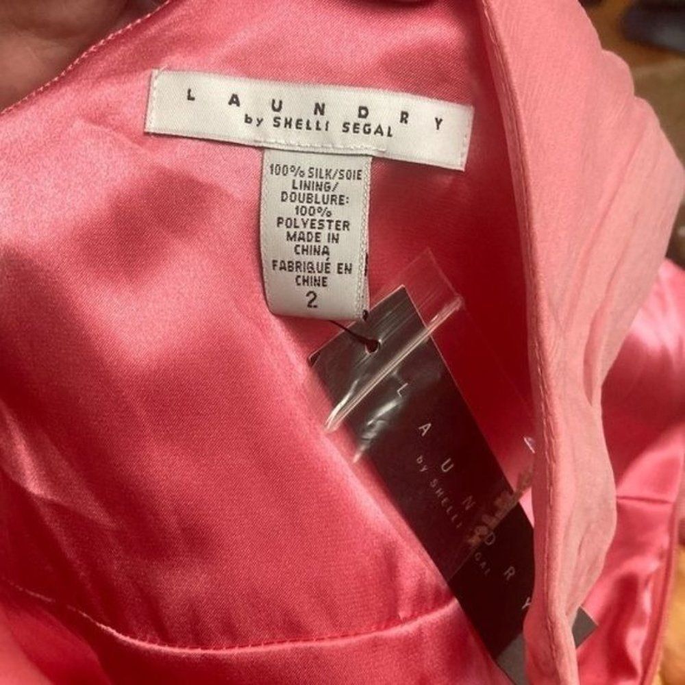 NWT Laundry by Shelli Segal Silk Dress One Shoulder Pink Yellow Size 2 - Picture 2 of 12